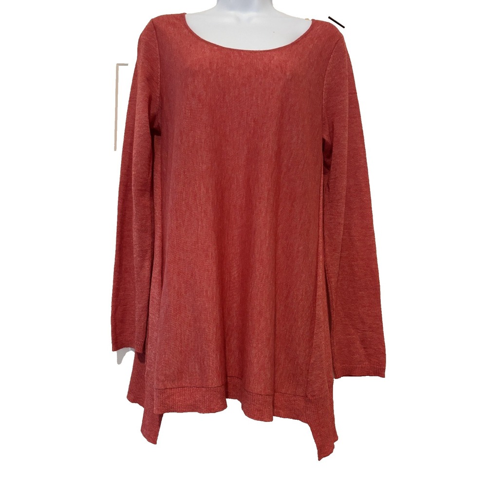Eileen Fisher sz S V neck orange red light weight long sleeve relaxed sweater E